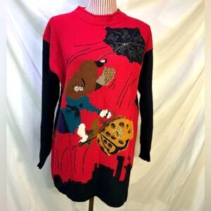 Vintage Retro Red Sweater Mary Poppins Kitschy Knit Lambswool Angora Size Medium